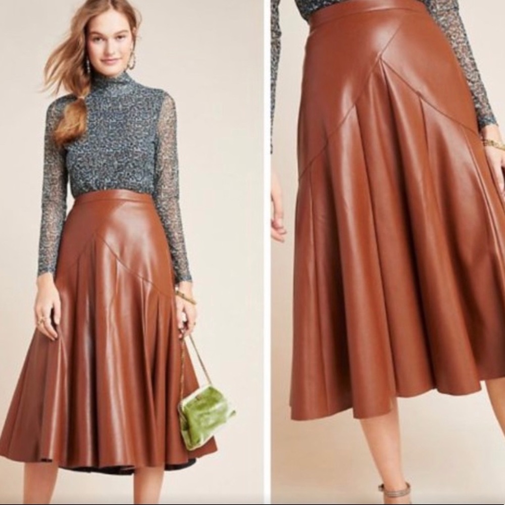 Maeve Mariska Faux Leather Skirt - Vintage Brown